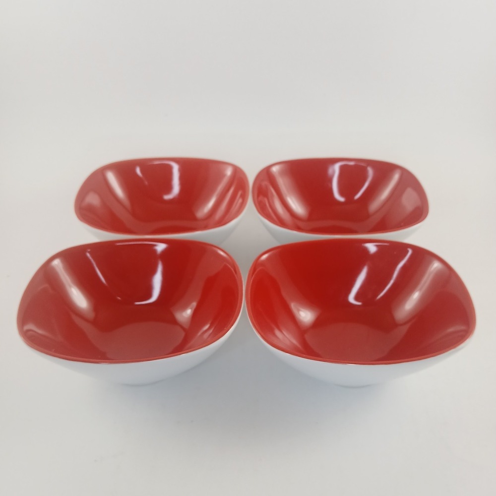 Pier 1 Imports White Red Porcelain Bowls Set of 4 Small Square Serving Dishes